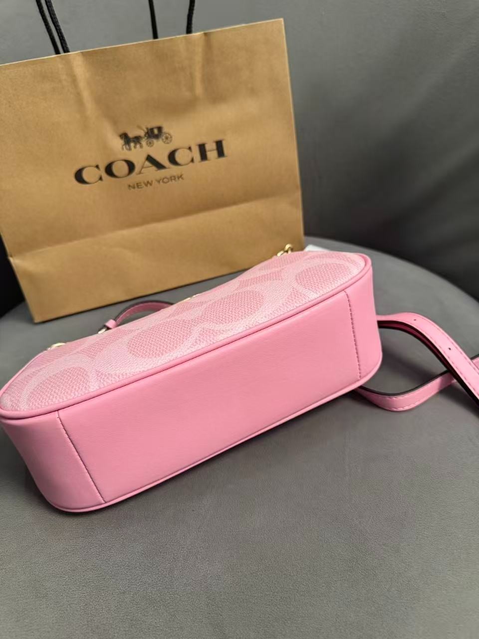 Teri Shoulder Bag In signature canvas/Gold/Powder Pink New CAL51