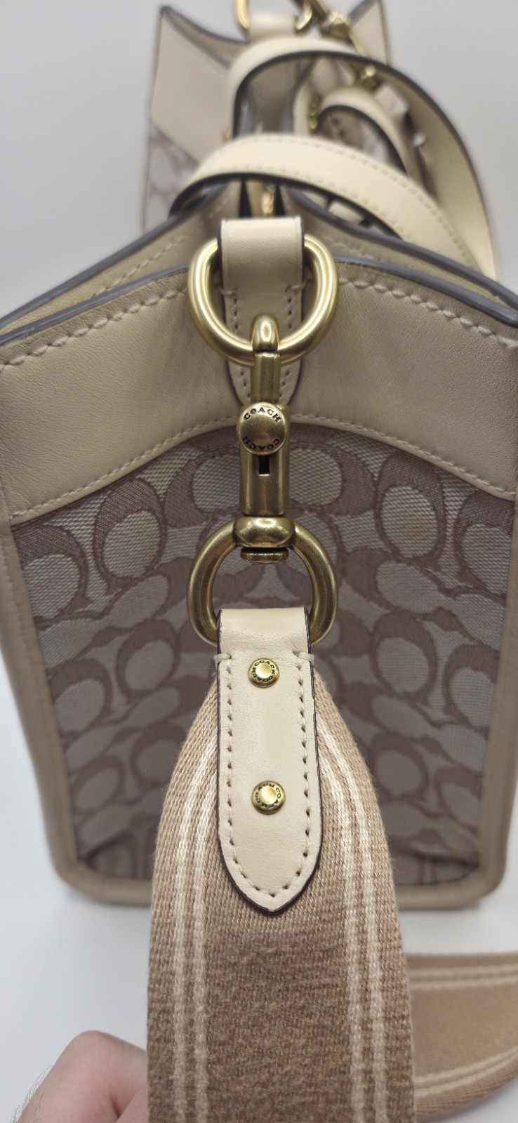 Coach Field Tote 30 In Signature Jacquard Beige