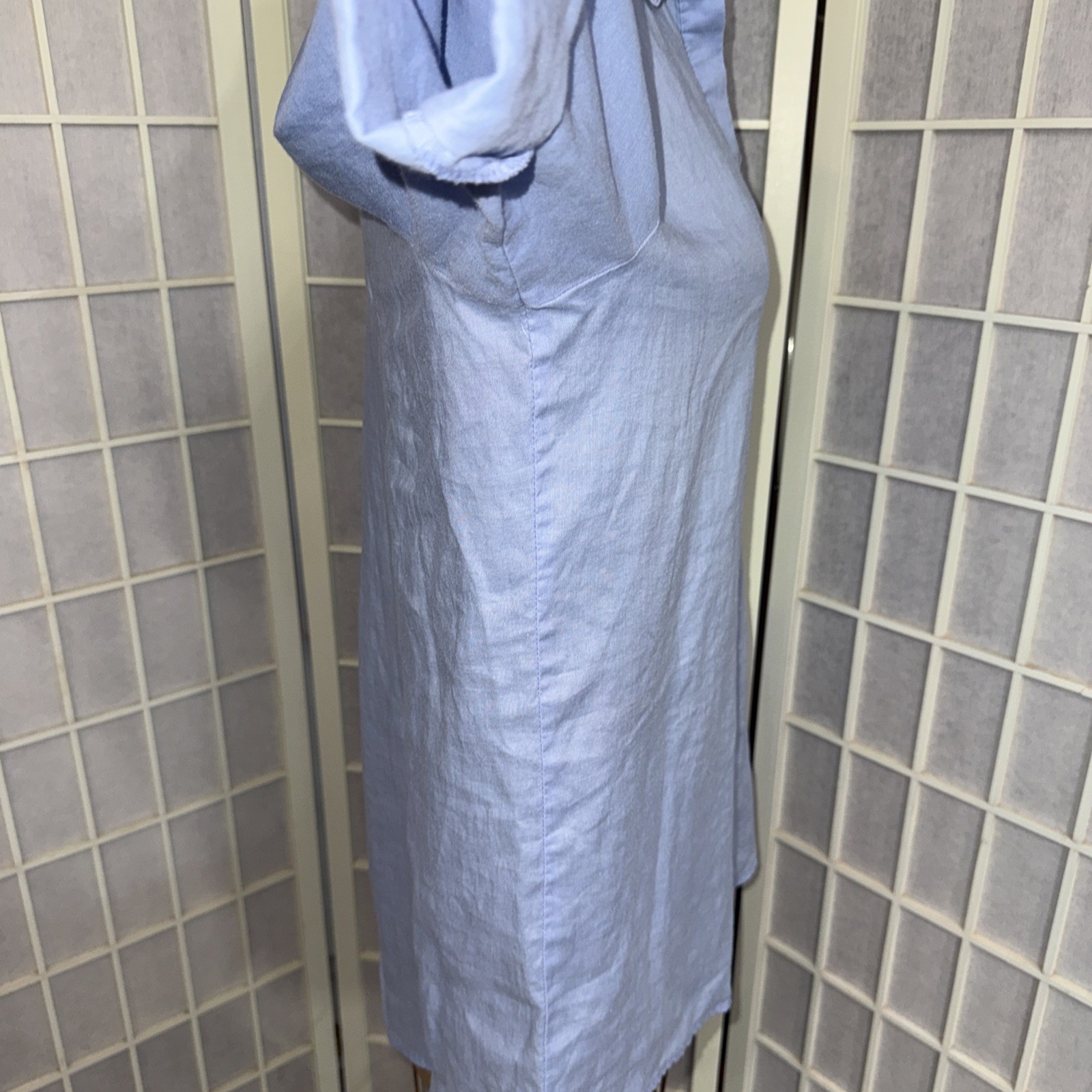 Go Fish Designer Luxury 100% Linen Blue Minimalist Casual Blouse Size Medium