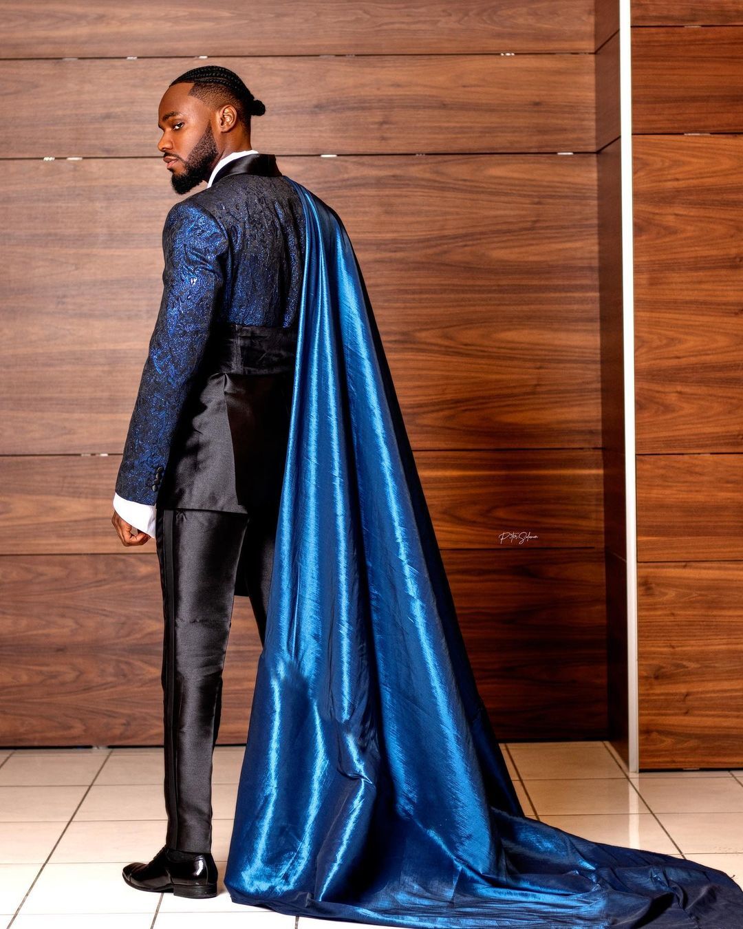 Men’s Royal Satin Suits Jacket with long Cape Fashion Formal Party Wear 3 Pieces