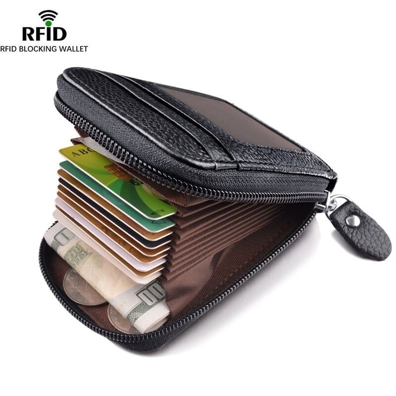Men’s RFID Blocking Wallet Leather ID Window Card Holder with Zipper Coin Pocket