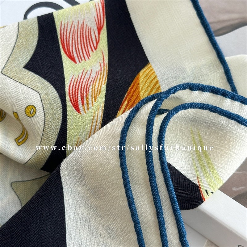 Sallys 70% Cashmere 30% Silk Wrap Scarf Feather Print Double Face Shawl 53″ Navy