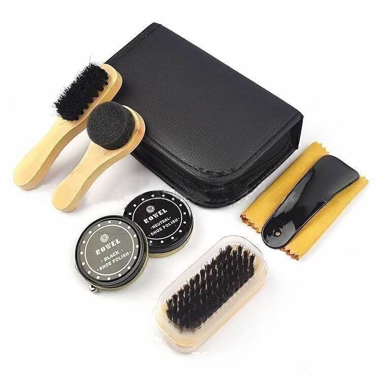 Shine Polish Brushes Cylinder Box Brush Professional Wooden Set Shoe Care Tool