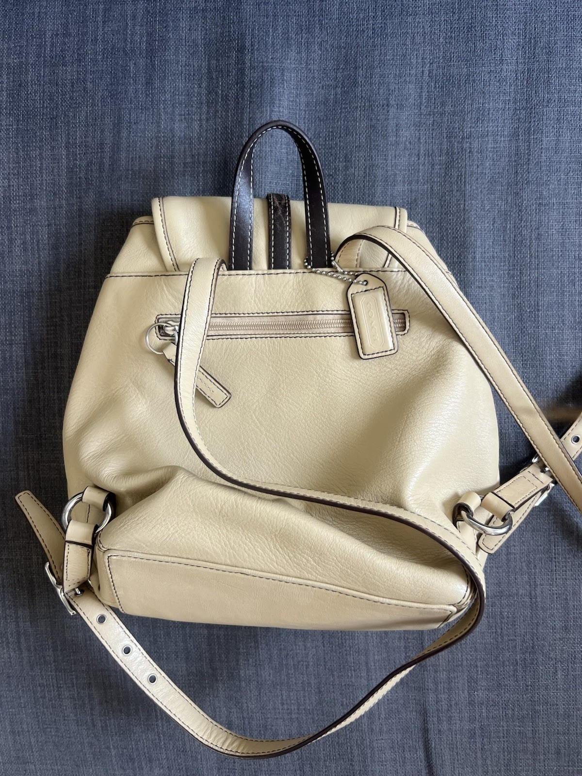 Coach Beige Drawstring Backpack w/ Adjustable Strap, Inner Pockets