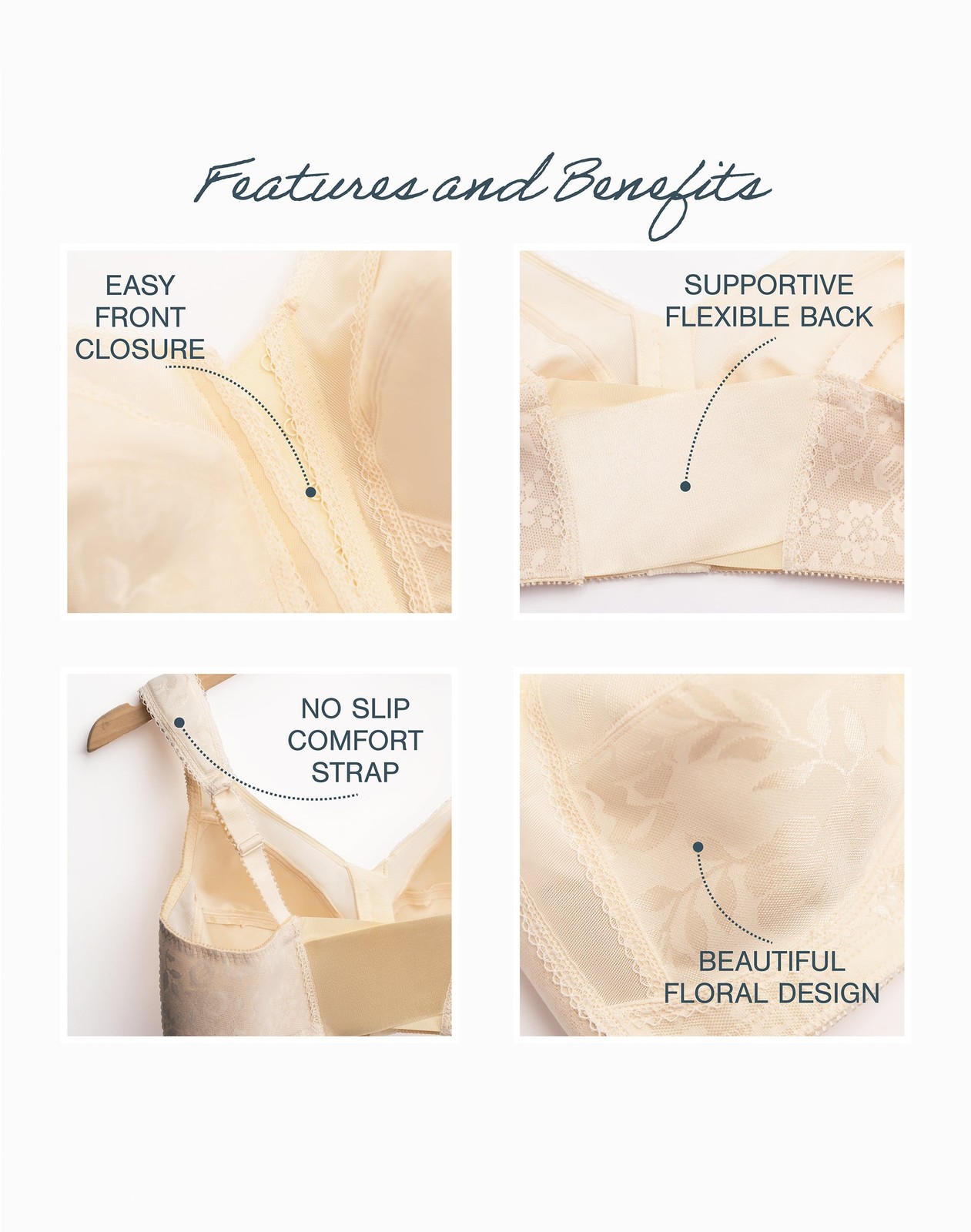 Playtex 18 Hour Easier On Front-Close Wirefree Bra Flex Back Women Comfort Strap