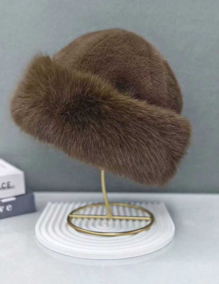 Winter Furry Fluffy Faux Fur Women’s Mongolian Fashion Hat Brown