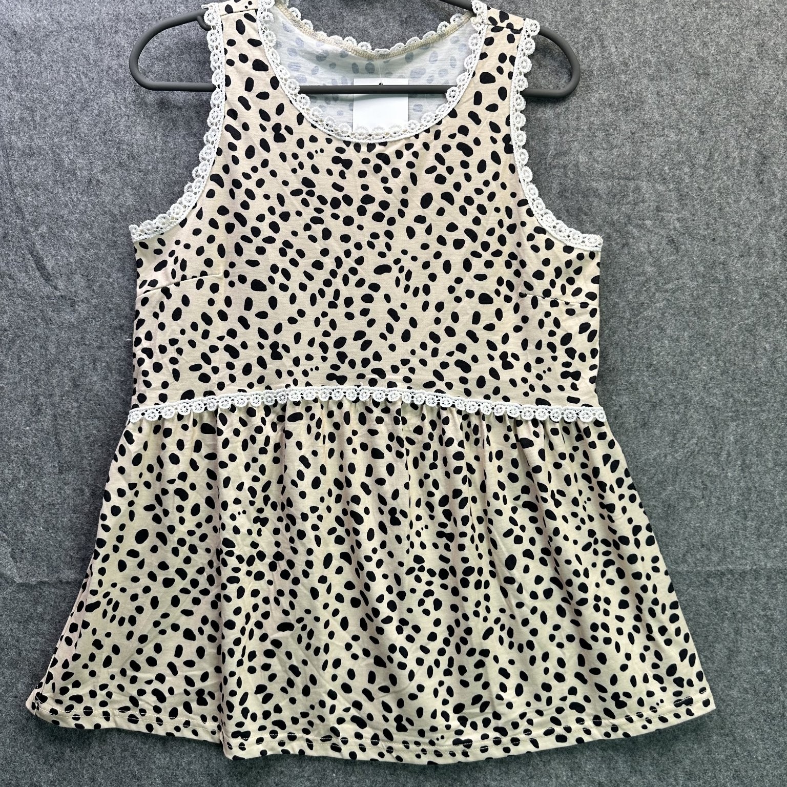 Women’s Beige Black Dalmatian Print Tank Top Small Polyester Spandex
