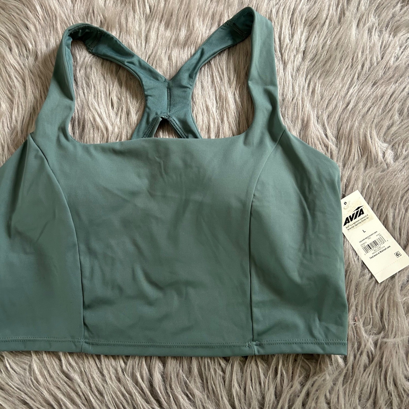 Avia Wireless Sports Bra Womens Size Large Green Square Neck Wirefree Pull Over