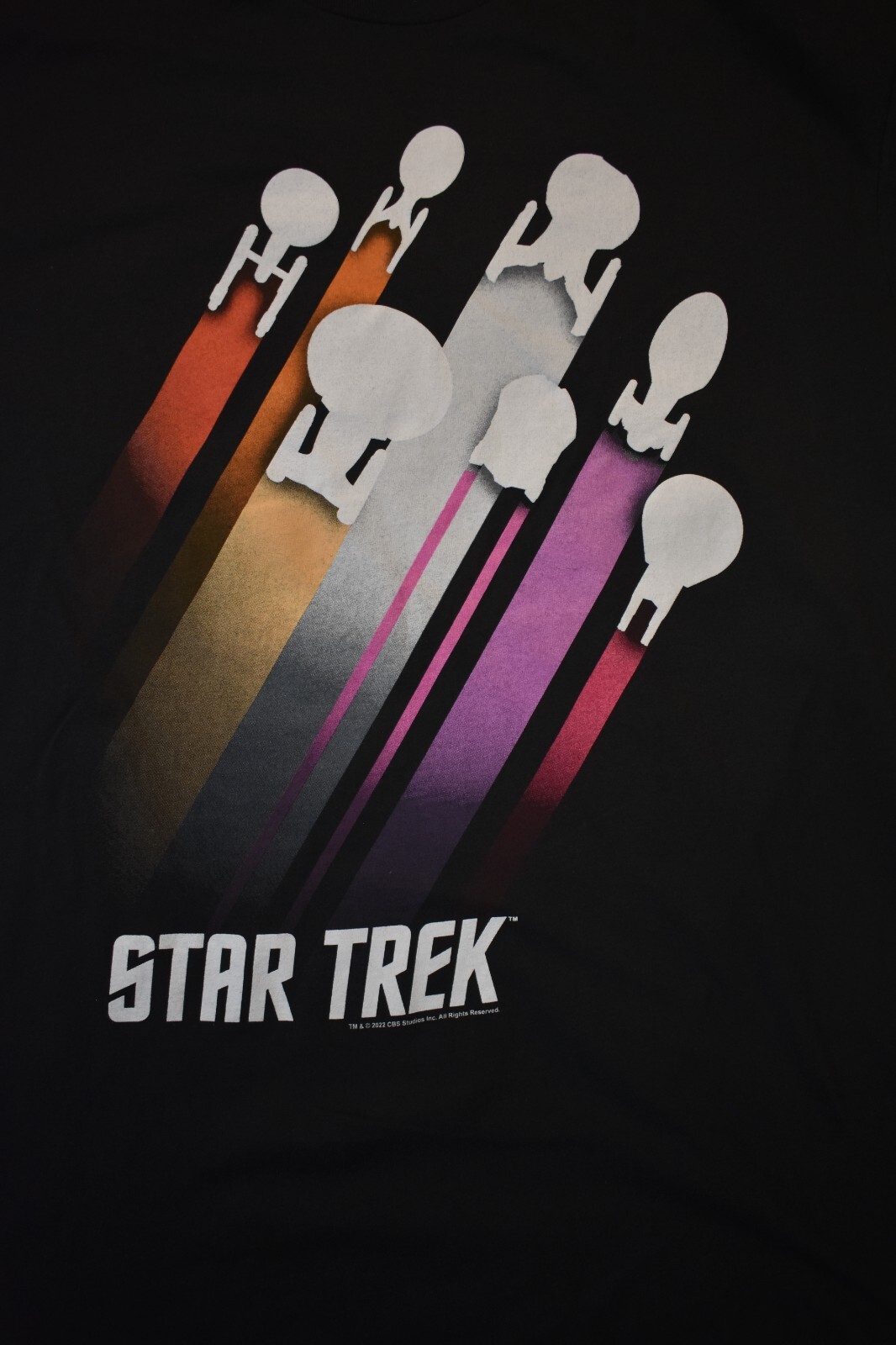 Star Trek Mens Federation Starships Rainbow Graphic Black Shirt New L