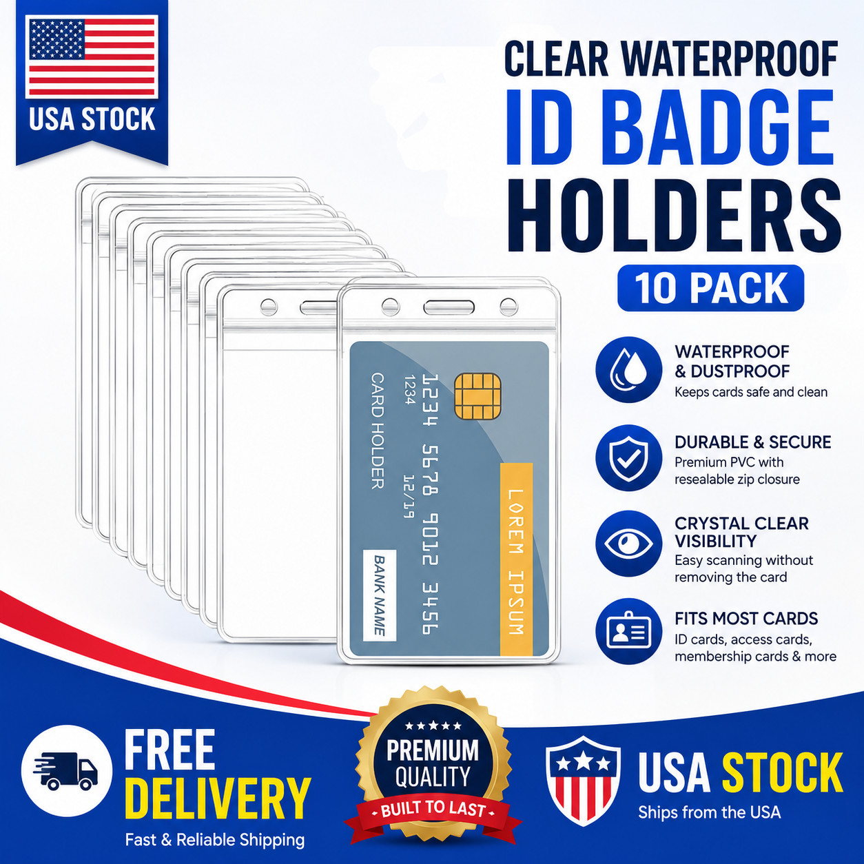 ID Card Holder Vertical Waterproof Badge Holder For Student Campus School Office