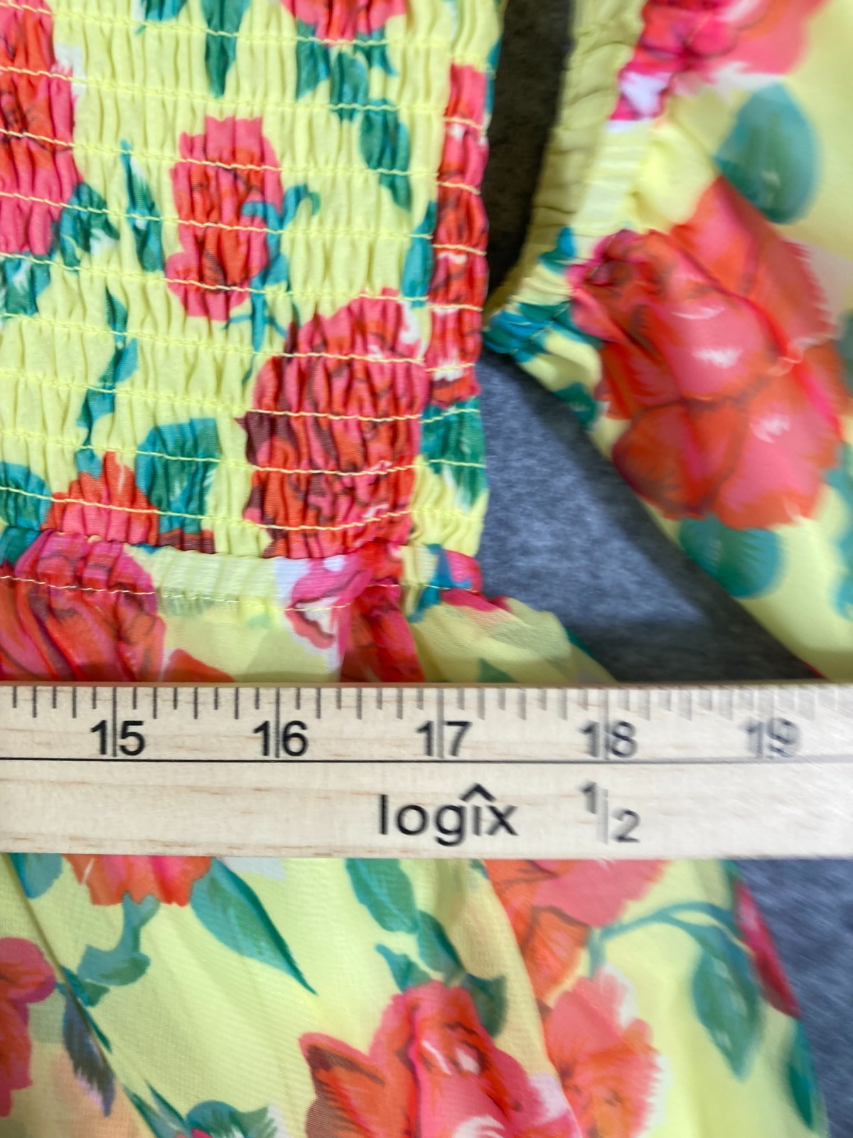 Betsey Johnson Baby Doll Dress Womens XL Yellow Floral Smocked Puff Sleeve NWT