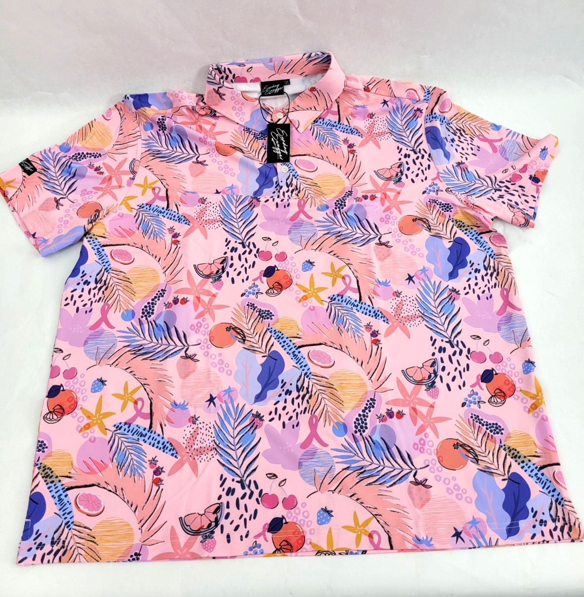 NWT Sunday Swagger Fighting Fruit Breast Cancer Awareness Polo Golf Shirt 2XL 3X