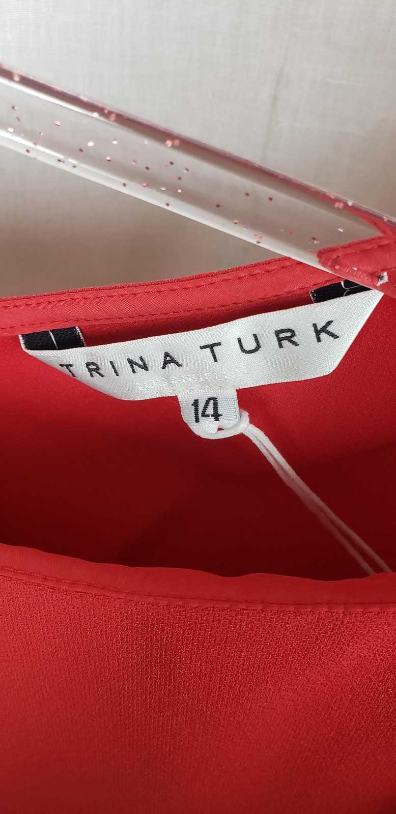Trina Turk Horizon Dress 14 Red Draped Cowl Neck Classy Valentines Day