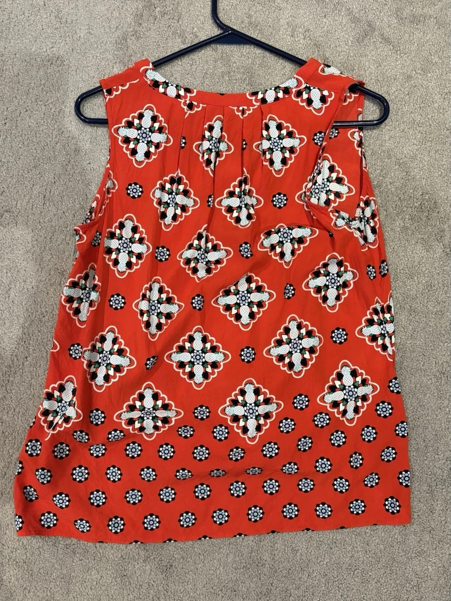 Women’s Red Geometric Print Tank Top, Sleeveless V-Neck Pullover, Medium