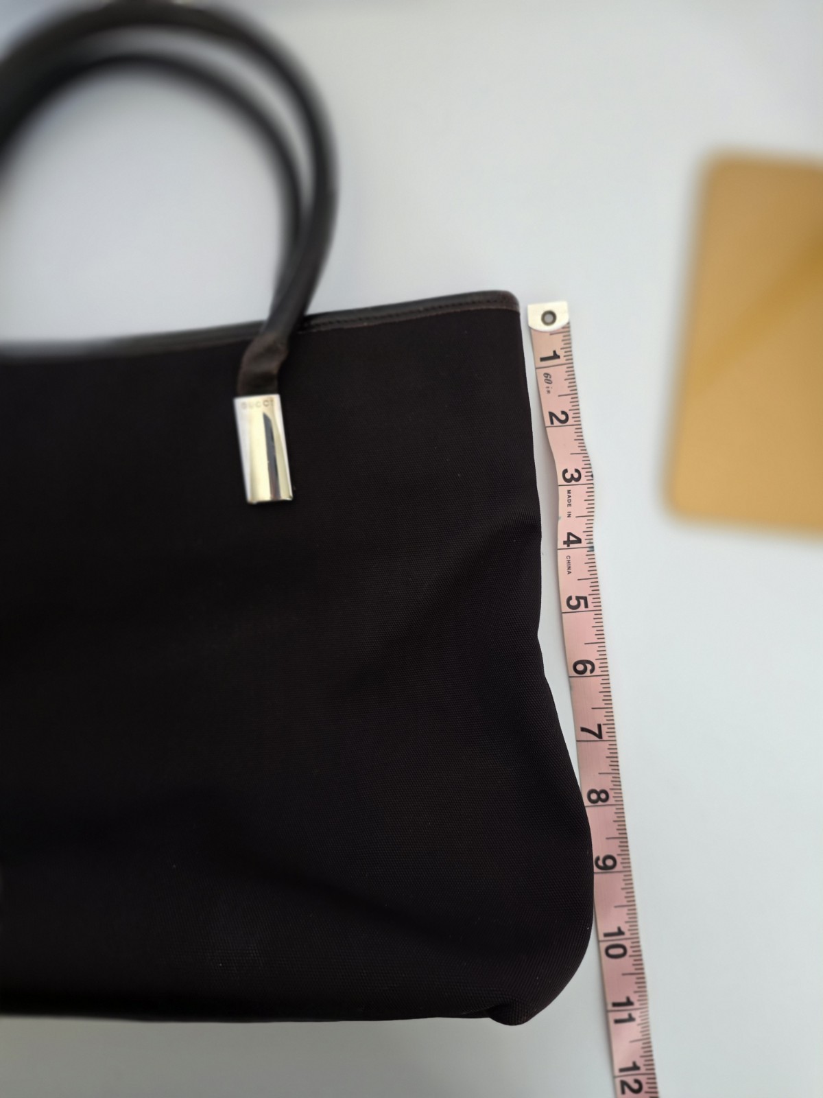 GUCCI Brown Nylon Leather Trim Tote Bag Logo Vintage 0457