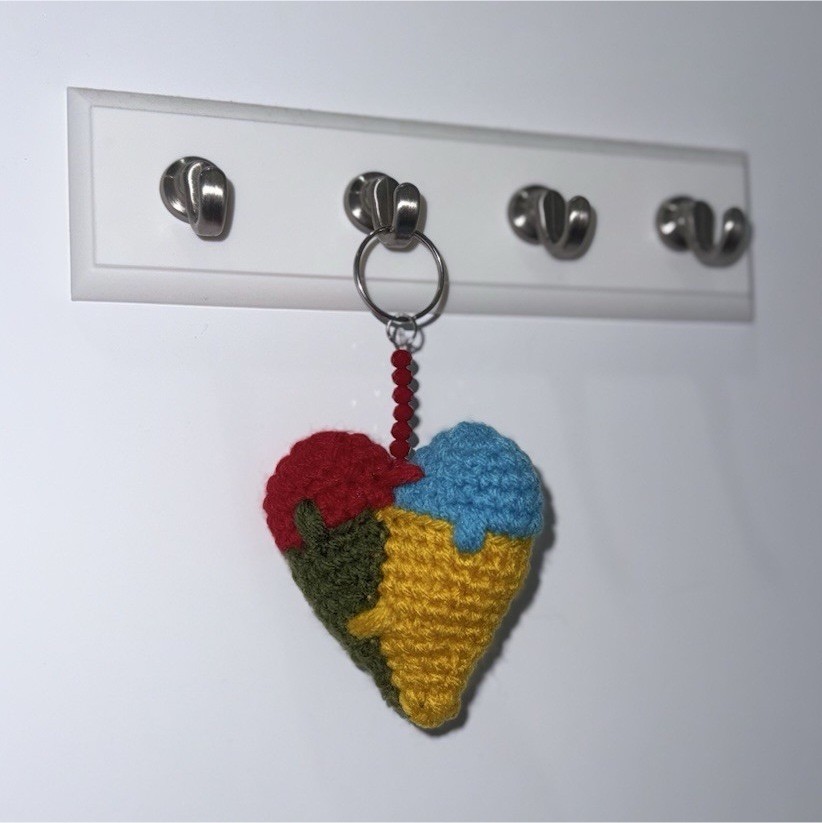 Handmade Crochet Heart Key Chain Keyring Charm, Multicolor Yarn