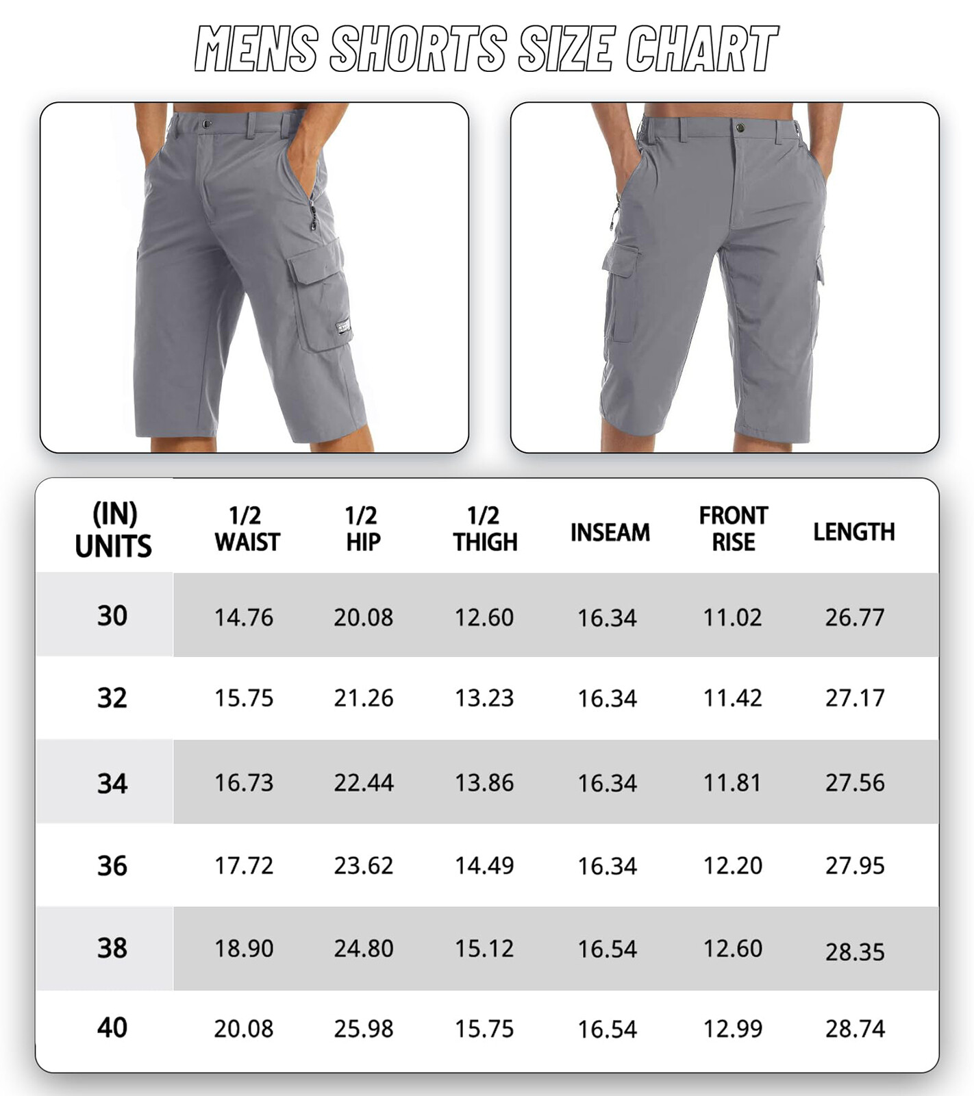 Mens Capri Pants Cargo Long Shorts Quick Drying Lightweight 3/4 Below Knee Pants