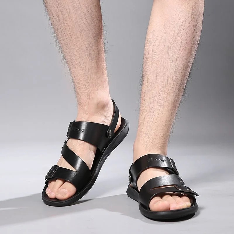 Men’s Casual Sandals Leather Roman Shoes Summer Non-slip Outdoor Slippers