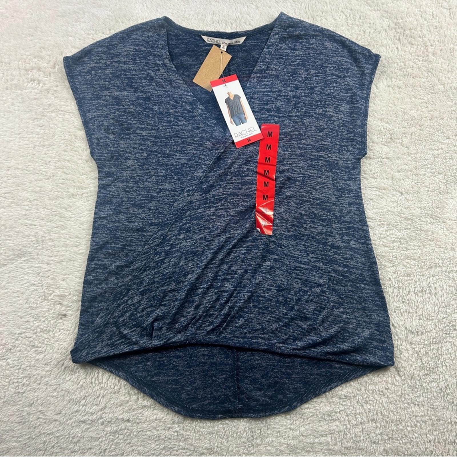 NWT Rachel Roy Women’s Navy Heathered Twist Front Blouse Cap Sleeve Top Medium
