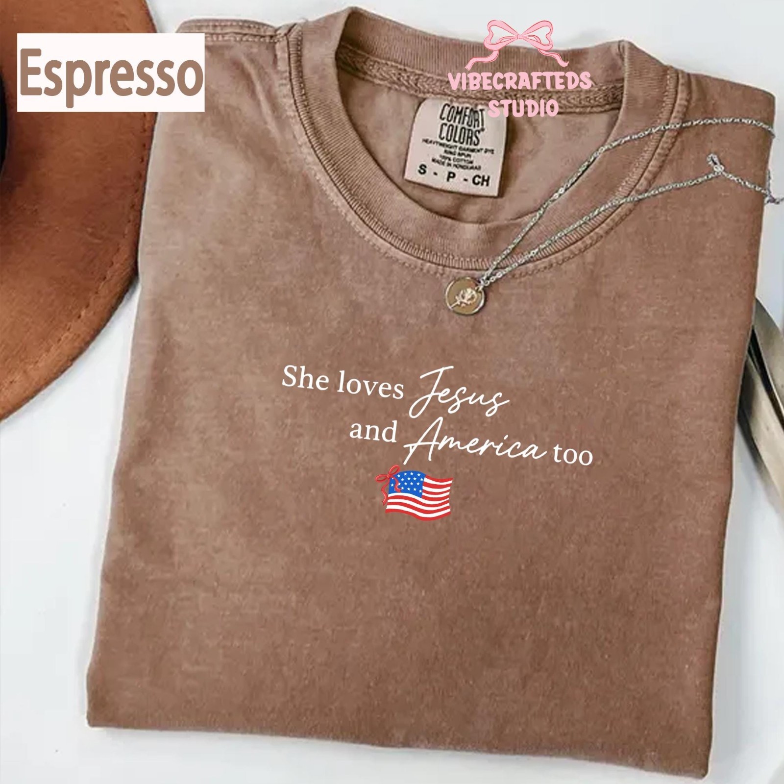 She Loves Jesus and America Too T-Shirt Patriotic Christian Flag Tee