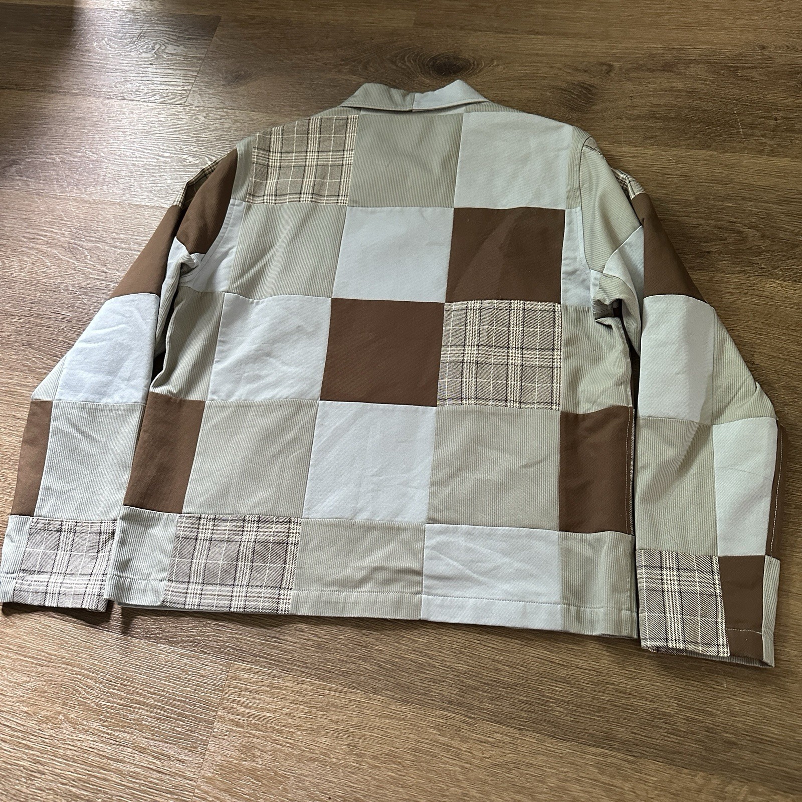 Stussy Men’s Brown Beige Plaid Jacket L Full Zip Lined Pockets Point Collar