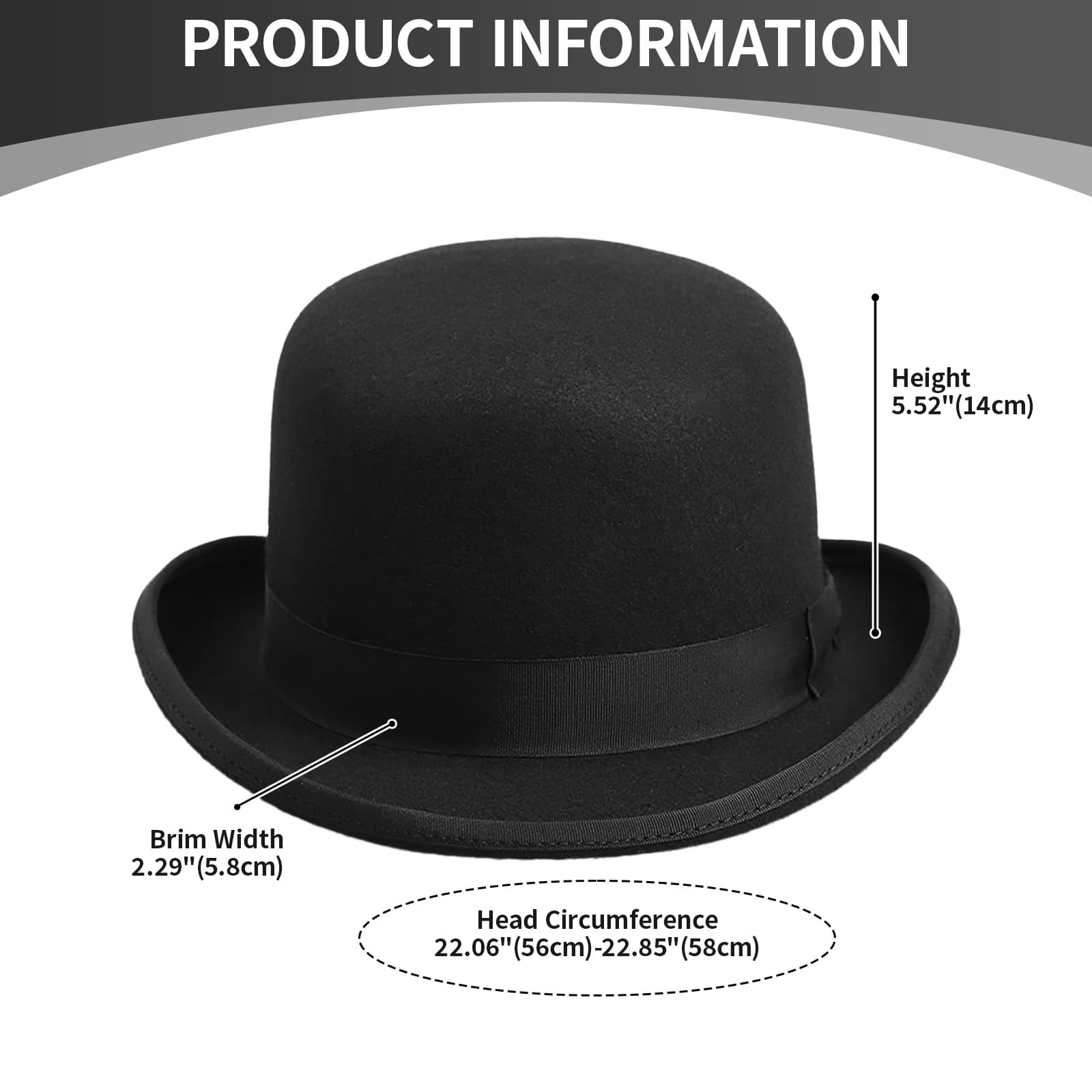 Men Retro Elegant Bowler Hat Short Brim with Hat Band for Formal Casual Wedding