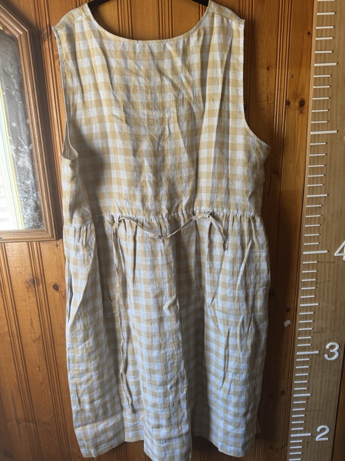 Pyne & Smith Women’s 3X Plus Beige/White Gingham Sleeveless Scoop Button Dress