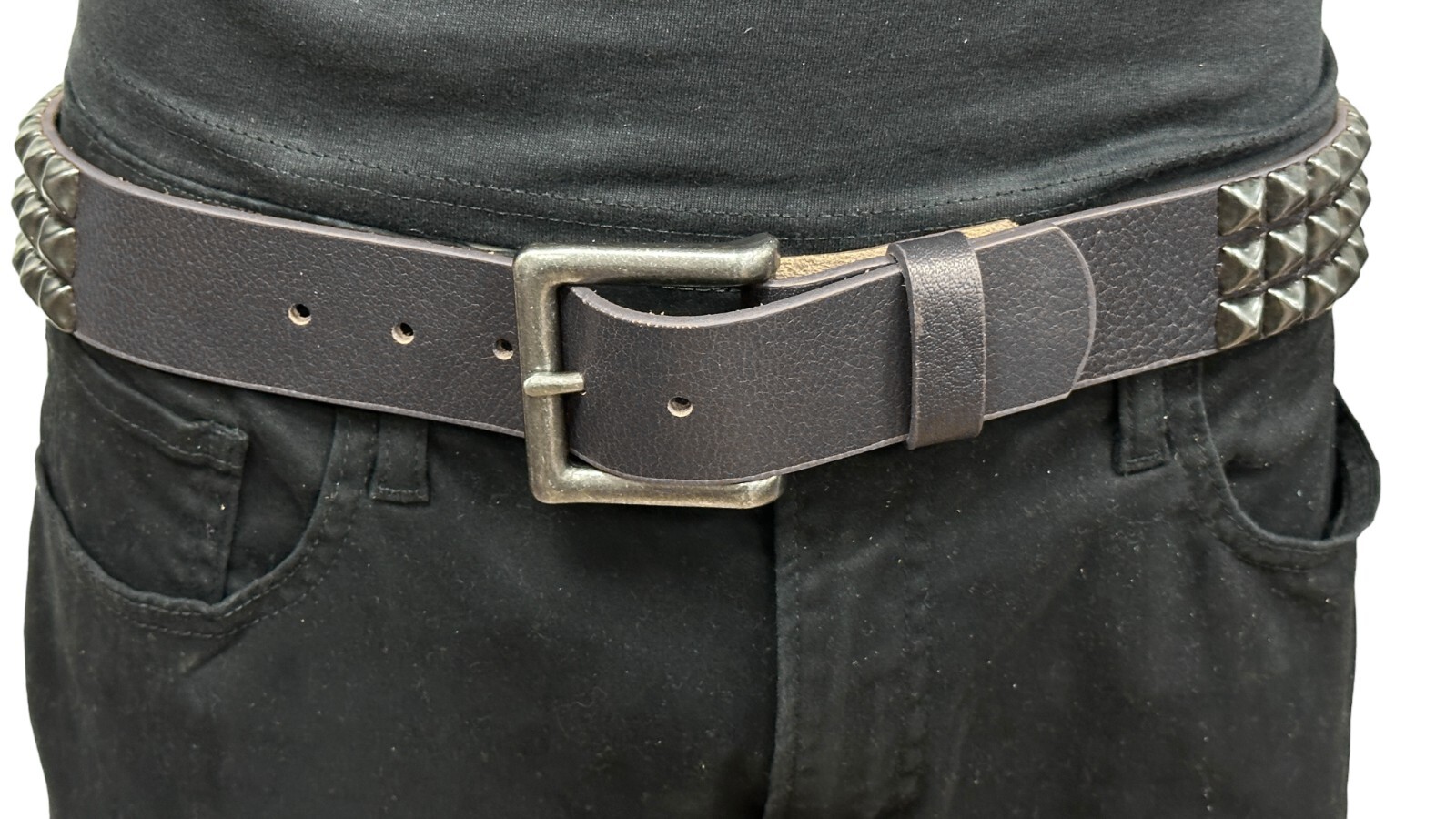 BLACK Three Row BLACK Pyramid Stud Belt Leather Handmade Studded Belt Punk Goth