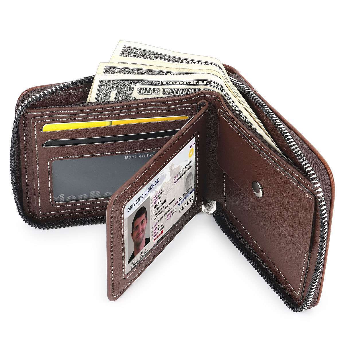Mens RFID Blocking Leather Wallet Credit Card ID Holder Zipper Purse Waterproof
