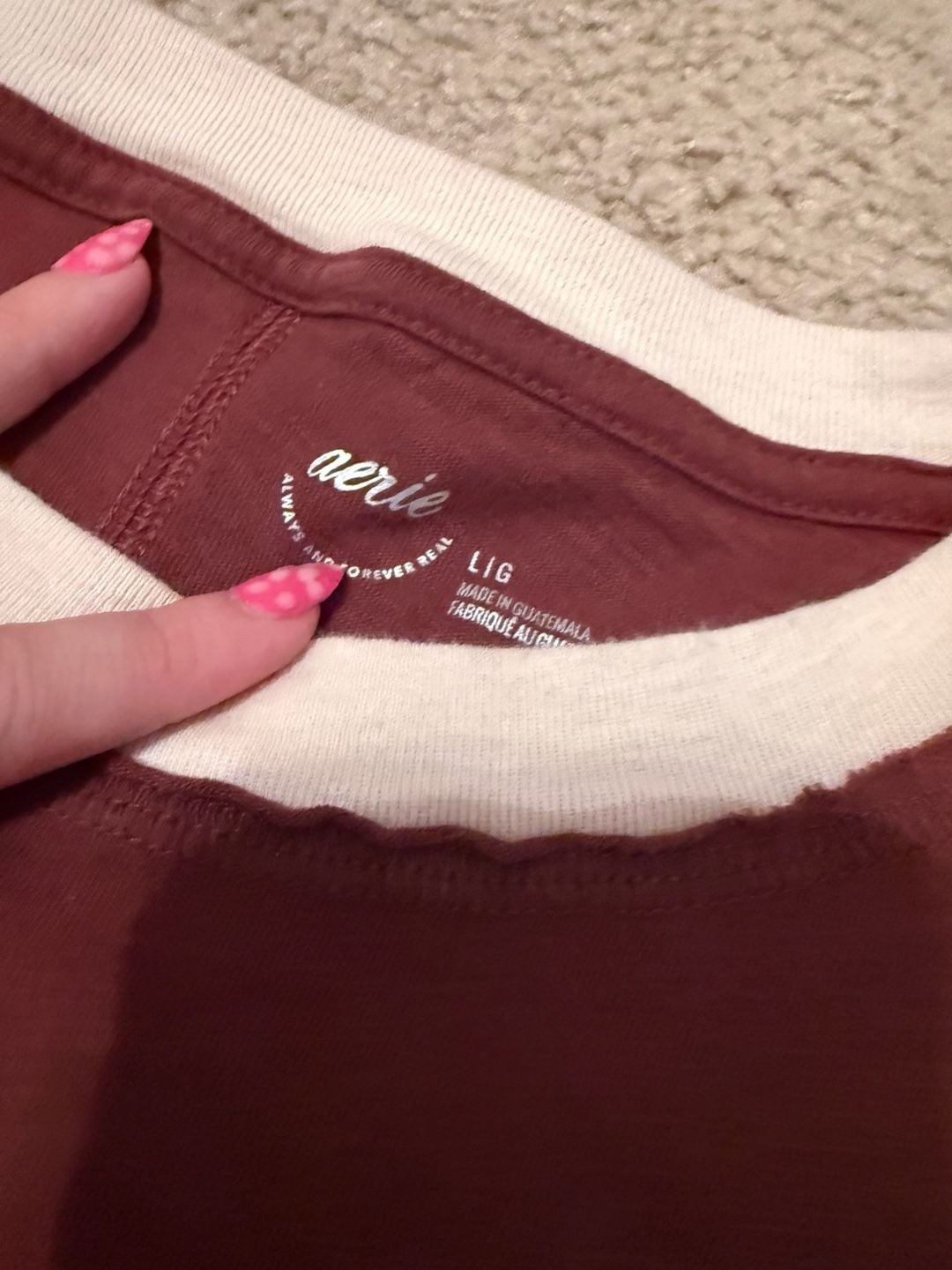 Aerie Women’s Oversized Raw Hem Ringer T-Shirt in Burgundy