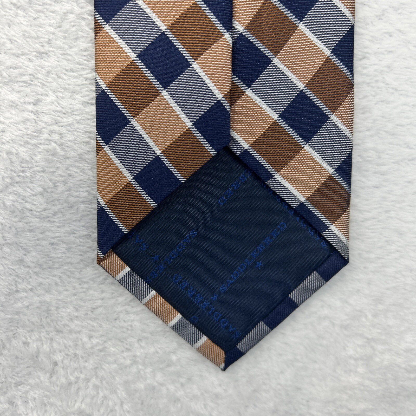 Saddlebred Blue Orange Plaid Men’s Necktie 3.5”x 58.5” 100% Silk NWT $38.00