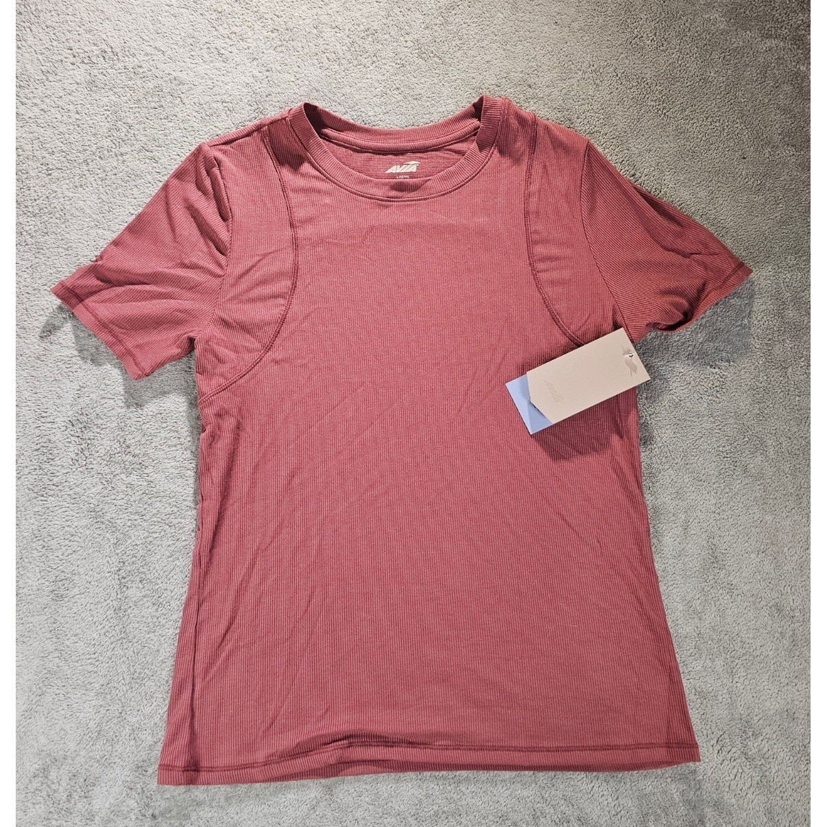 Avia Womens Ribbed Performance T-Shirt Rosewood Mauve XL 16-18 NWT