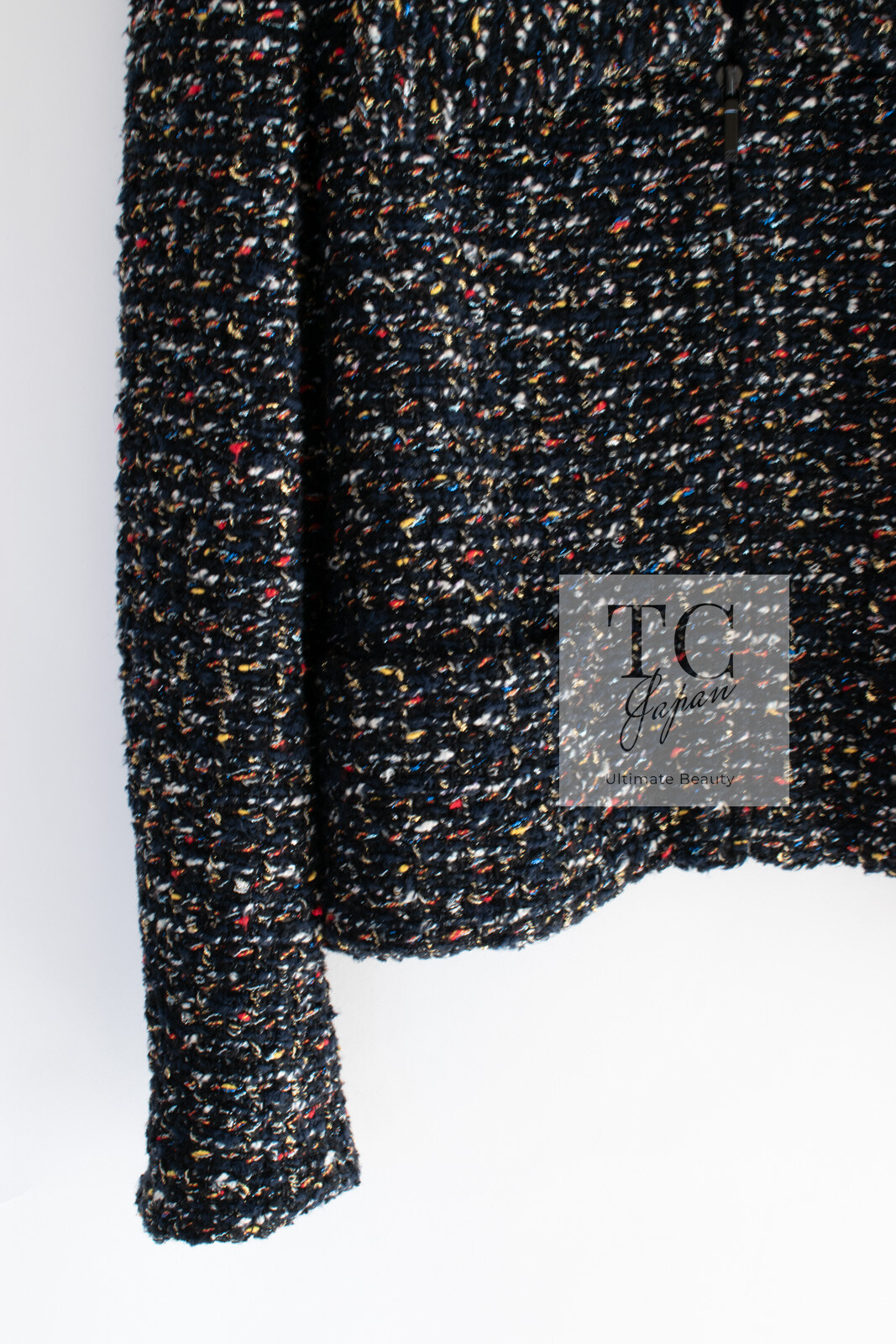 $4.8K CHANEL 15A Black Multicolor Cotton Zipper Fantasy Tweed Jacket 40 US8