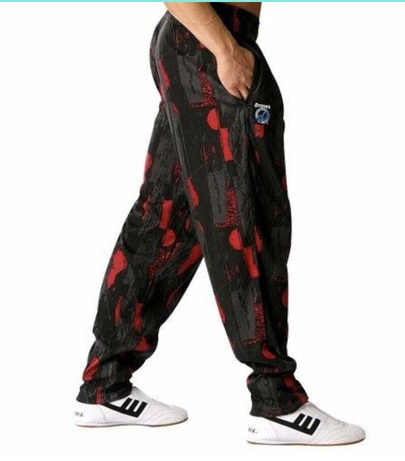 OTOMIX Bodybuilding Workout pants MIDNIGHT LAZER – Red Black Baggy Oldschool Gym