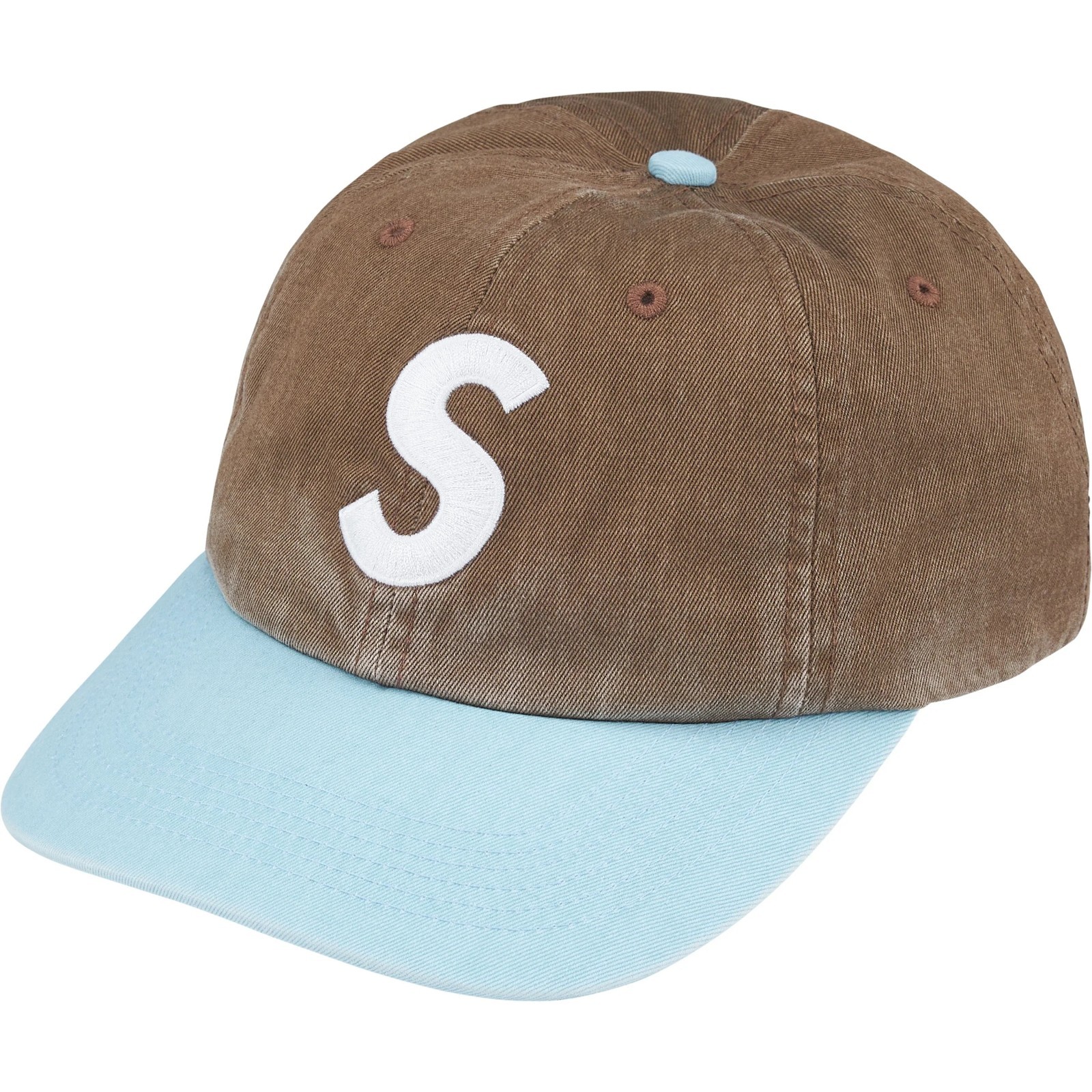 Supreme FW25 Pigment Coated 2 Tone S Logo 6 Panel Cap Hat Brown One Size IN HAND