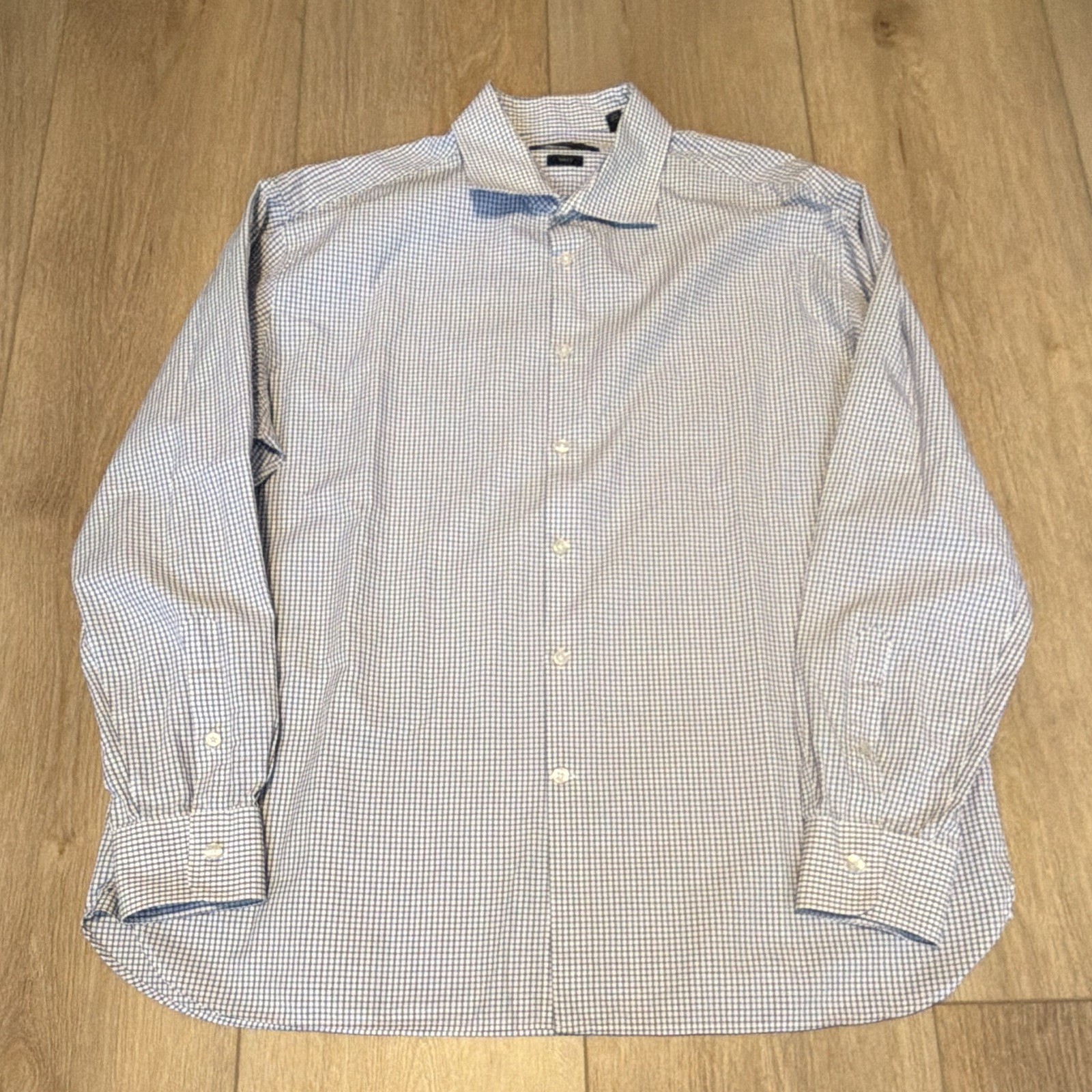 John Varvatos U.S.A. Men’s Trim Fit Blue/White Check Dress Shirt 17.5 32/33