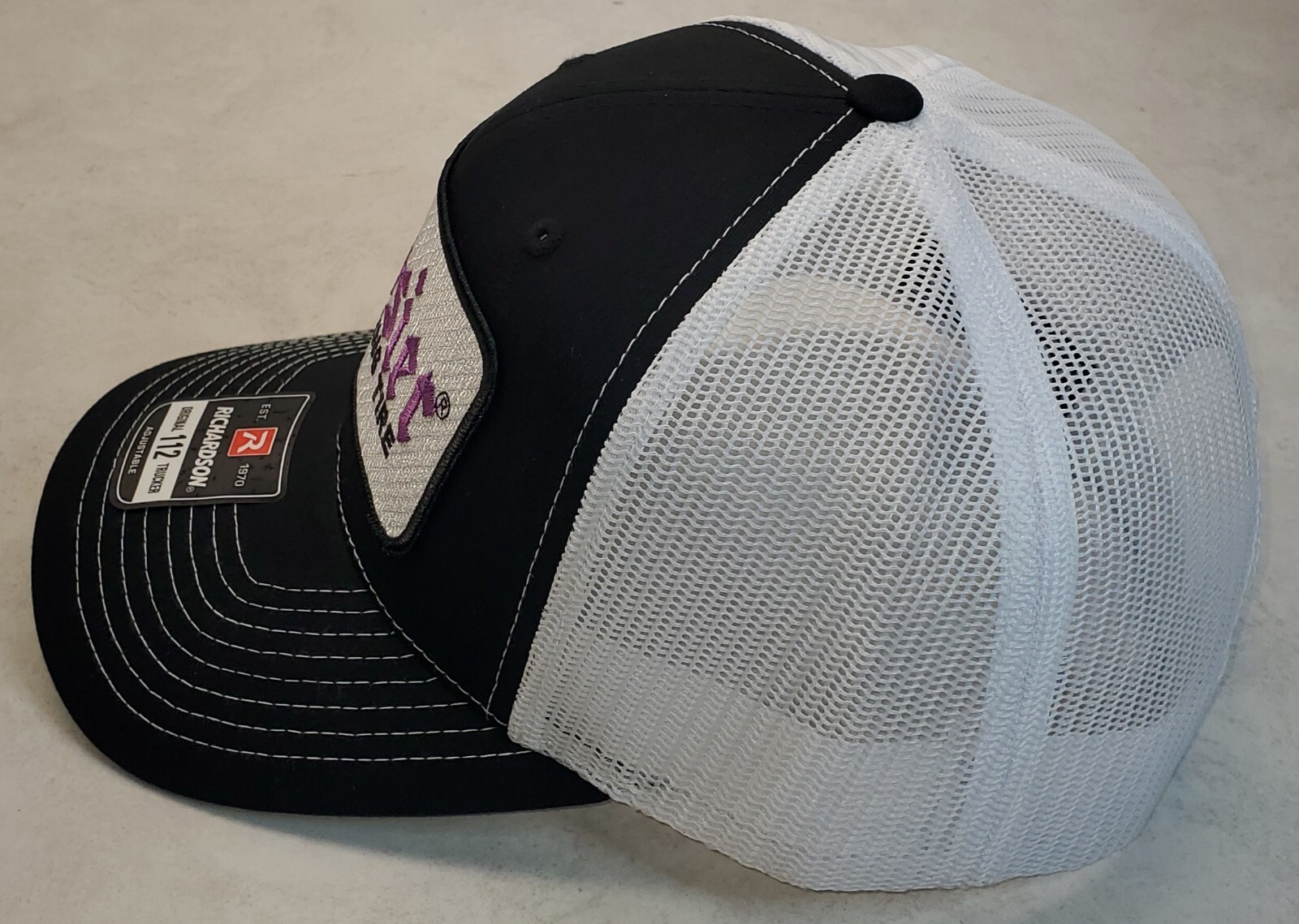 HOOSIER RACING TIRE Patch on Richardson 112 Trucker Hat Snapback Black/White