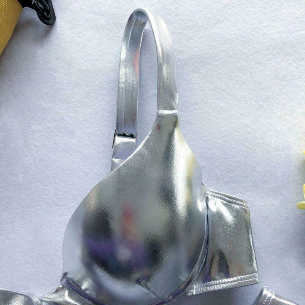Women Sexy Bikini Reflective Shiny Metallic Swimsuit Push Up Underwire Beachwear