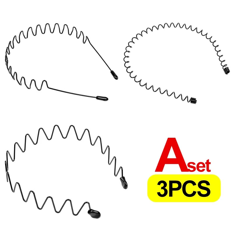 6/1Pcs Fashion Metal Hair Band for Men Women Unisex Black Waved Hair Head Hoop S