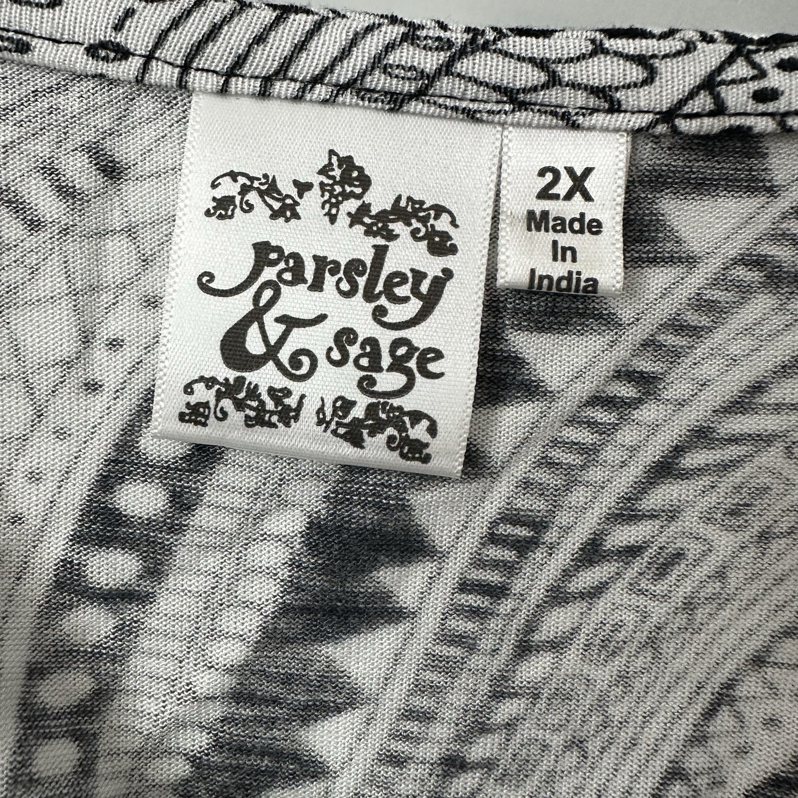 Parsley Sage Shirt Top Womens 2X Black White Tunic Art to Wear Stretch