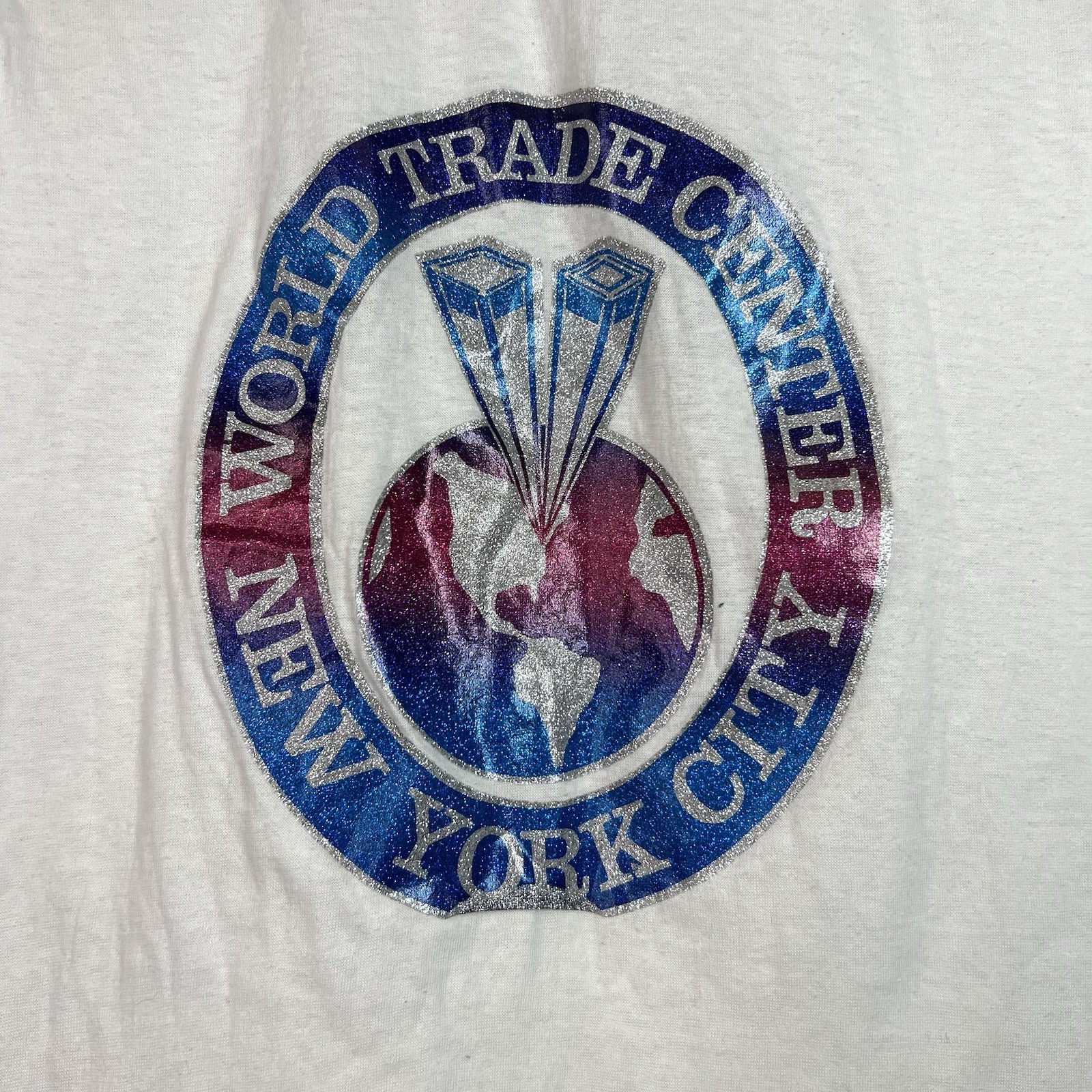 Vintage Shirt-Tex 80s 90s World Trade Center Glitter Graphic Single Stitch M USA