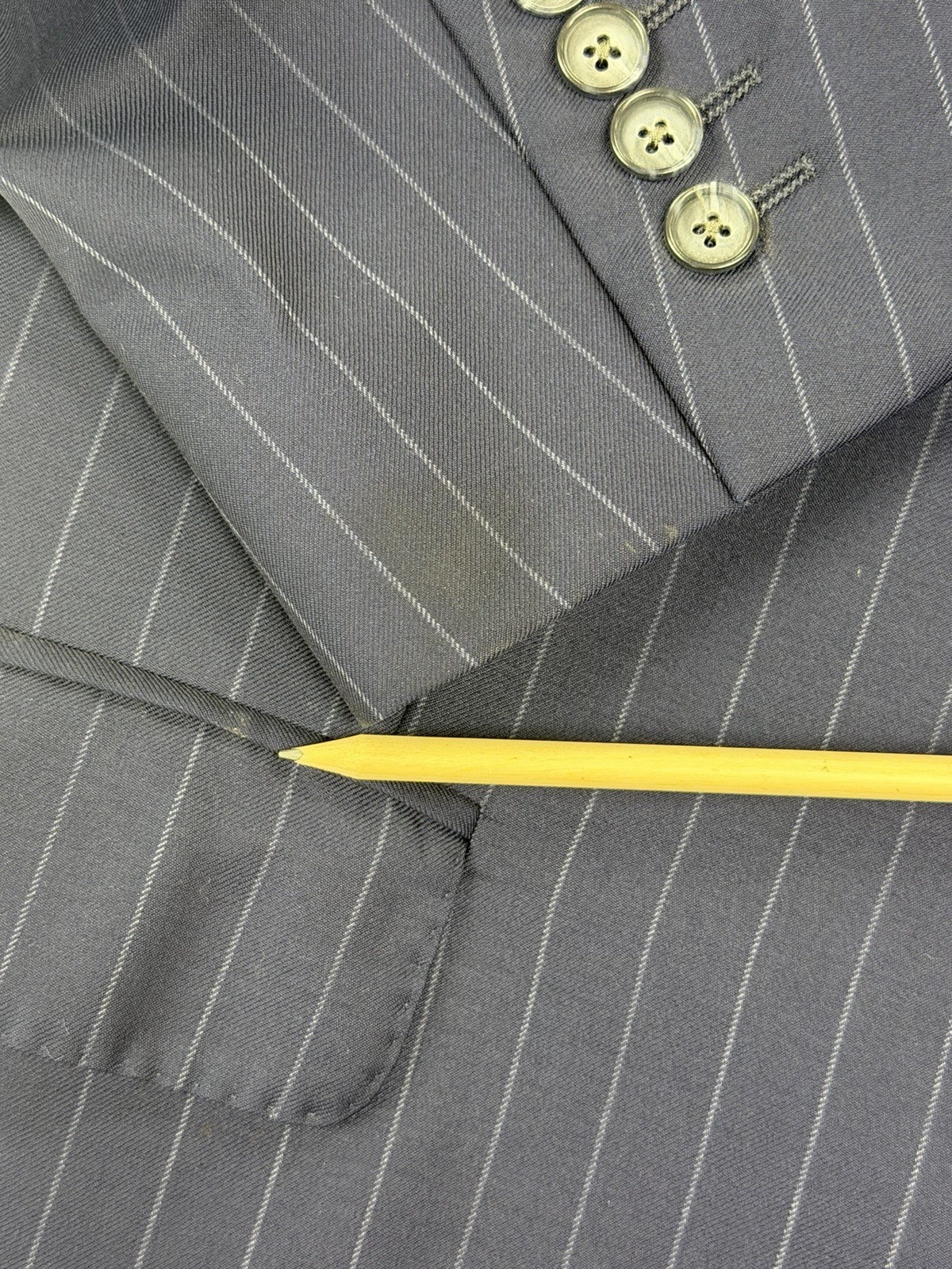 Coppley Canada Men’s Navy Blue Striped Super 110s Wool Suit 48R 42X28 $1,098
