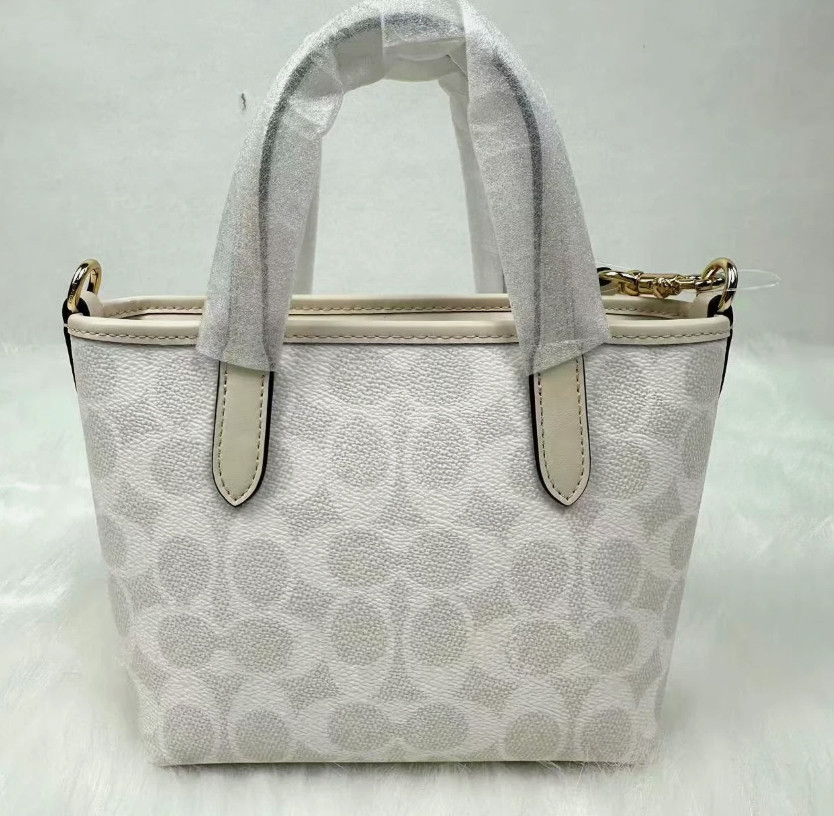 New Coach City Mini Tote Bag Crossbody Signature Canvas White/Chalk NWT CW032