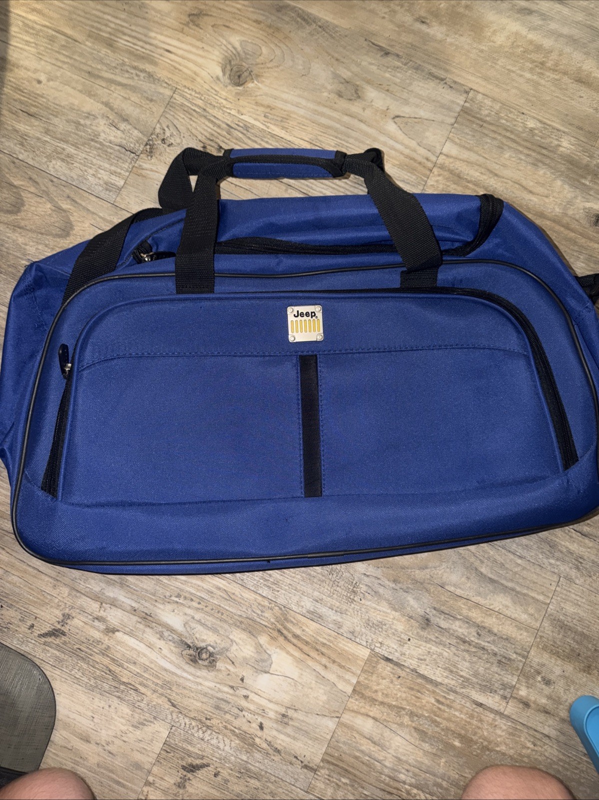 Vintage Black And Blue Jeep Duffle Bags Used + draw string bag. See description
