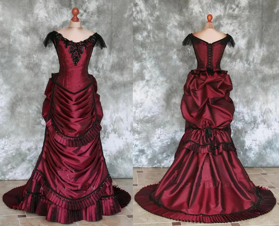 Victorian Red Bustle Gown Dresses Gothic Vampire Dress Masquerade Ball Gown