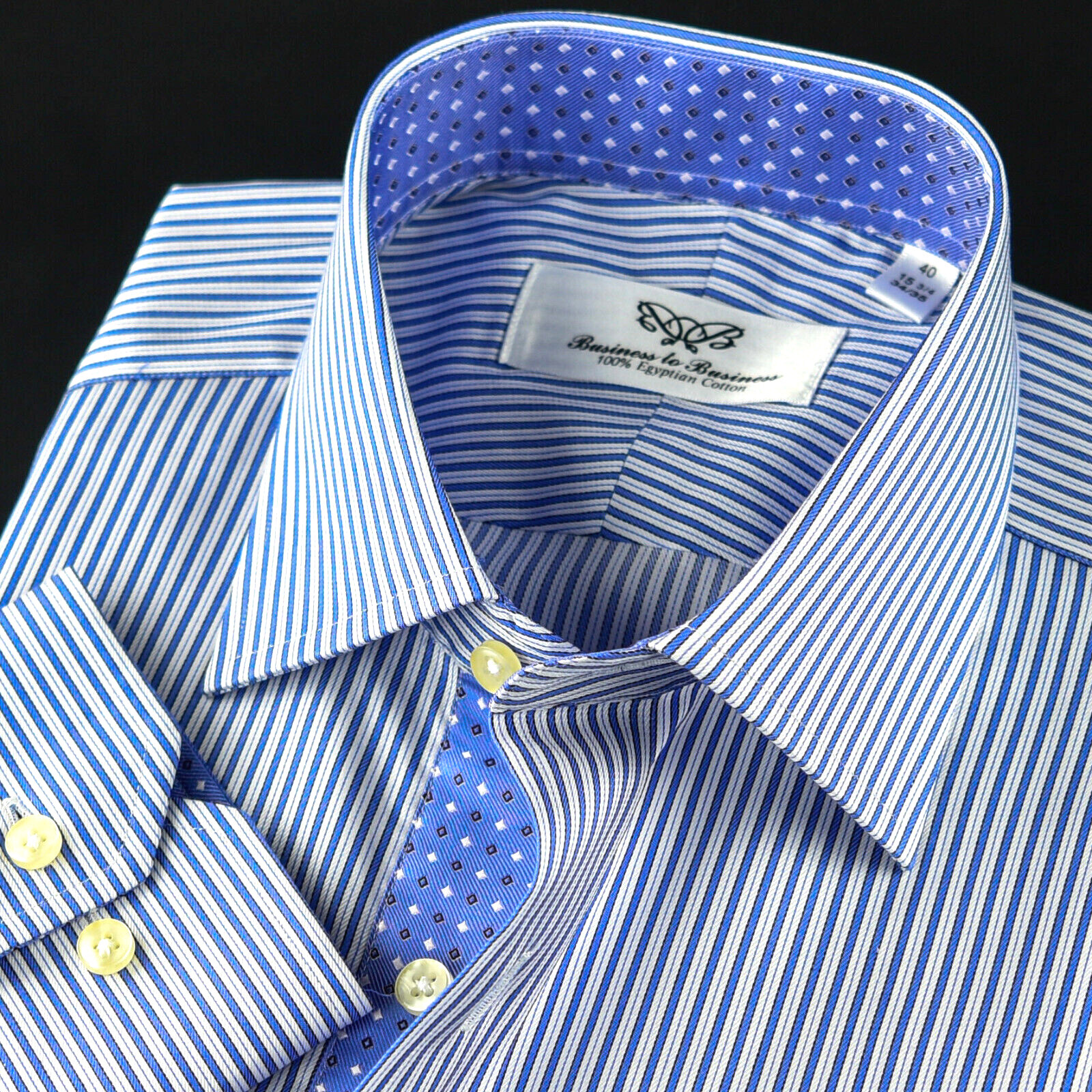Blue Jermyn Stripes Inner Lining Formal Dress Business Shirt 80’s Double Video