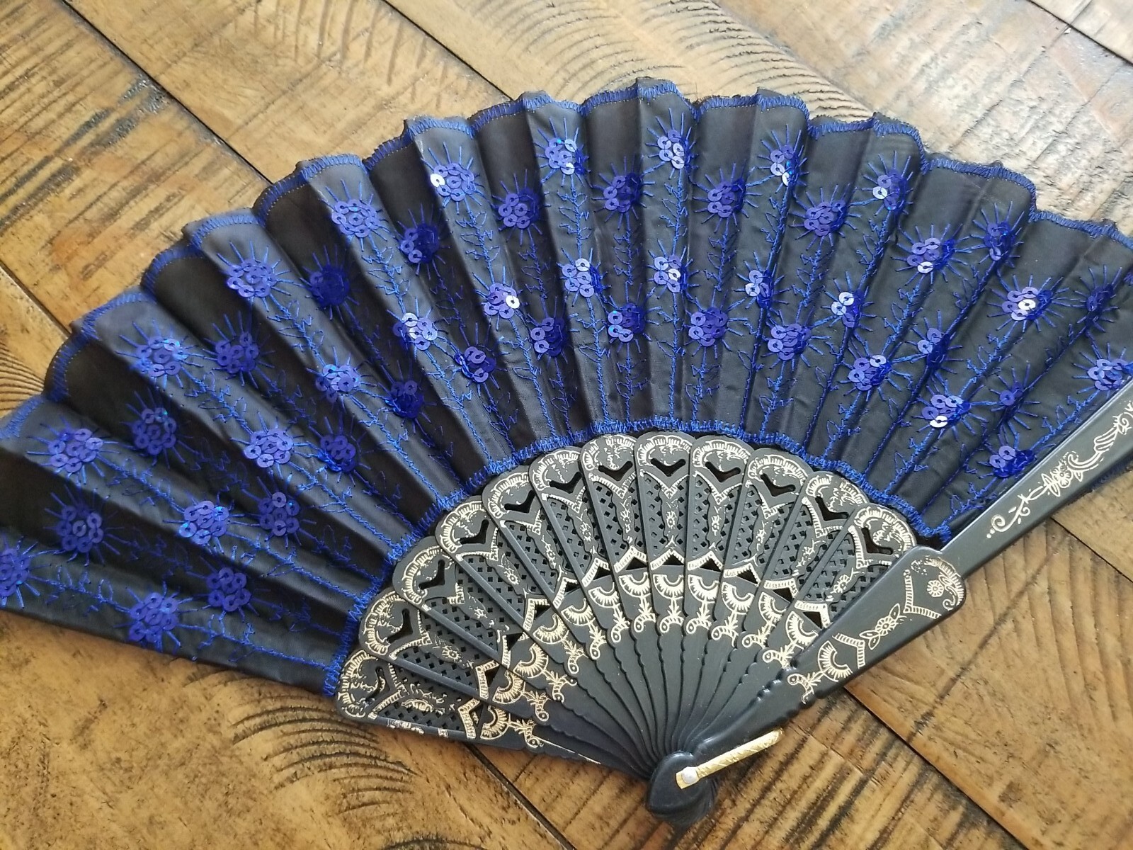 Fabric Embroidered Folding Handheld Fan Sequins Party Bridals Wedding USA Seller