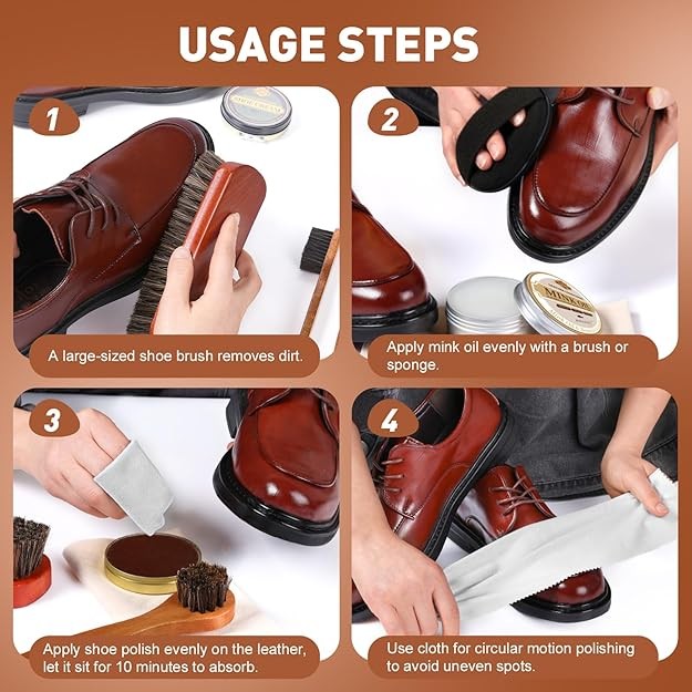 16PCS Leather Shoe Polish Kit,Shoe Shine Kit with Black/Brown Shoe Polish,Shoe B