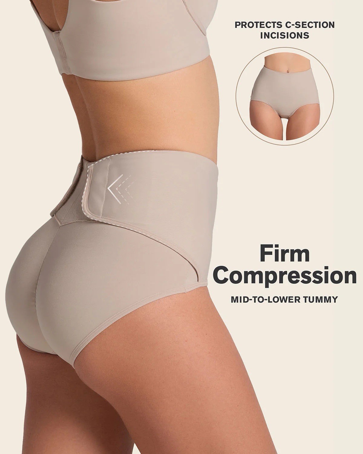 Leonisa High-Waisted postpartum panty Brief Firm Compression Adjustable Beige M