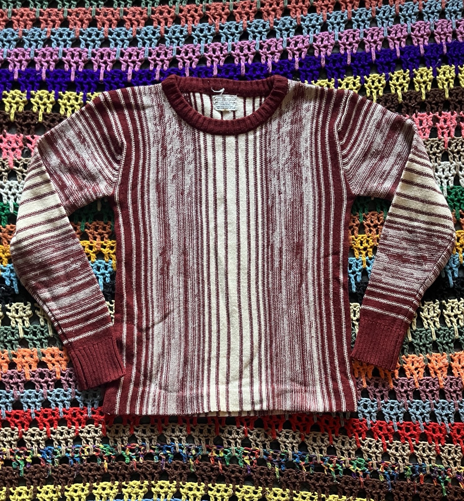Vintage 50’s-60’s Acrylic Striped Abstract Pullover Sweater Size S/M